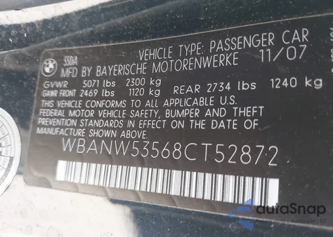 2008 BMW 550I from USA, damaged, VIN WBANW53568CT52872